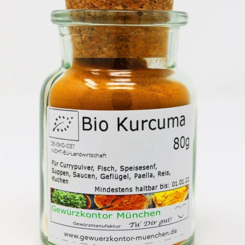 Bio Kurkuma, Curcuma 80g im umweltfreundlichen Glas Gewürzkontor München