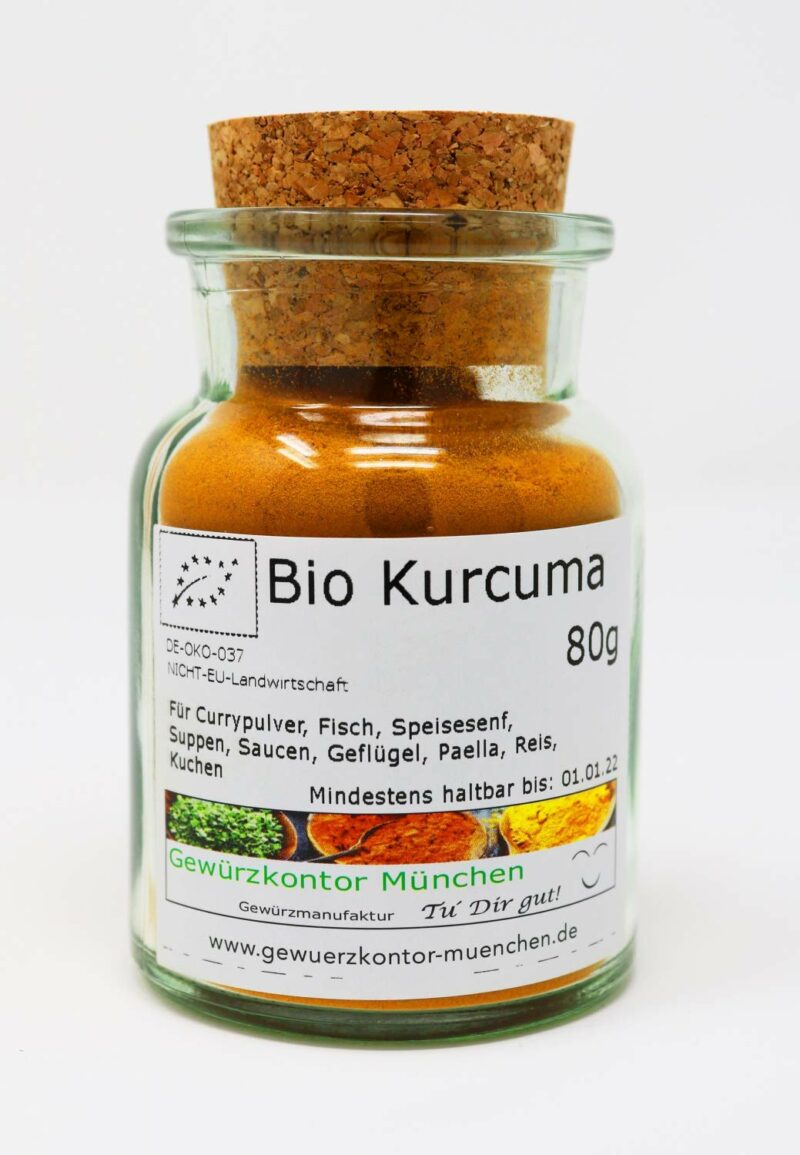 Bio Kurkuma, Curcuma 80g im umweltfreundlichen Glas Gewürzkontor München