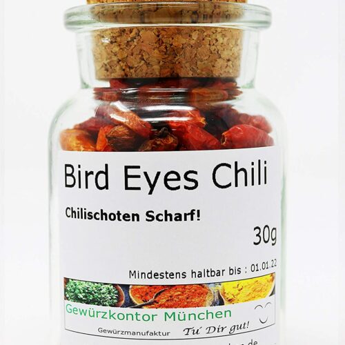 Bird Eyes Chili Schoten ganz 30g im Glas Gewürzkontor München