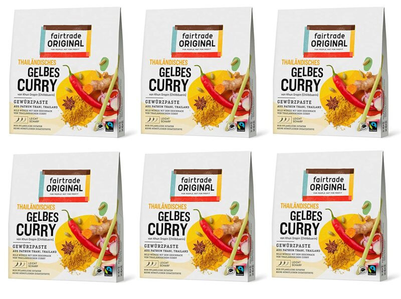 6 x Gelbe Curry Paste Thailändisch | je 70g Packung | Thai Currypaste gelb von Fairtrade Original