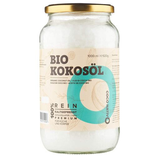 Bio Kokosöl CocoNativo - 1000mL (1L) - Bio Kokosfett, Kokosnussöl, Premium, Nativ, Kaltgepresst