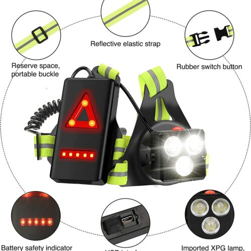 Lauflicht mit Reflektoren,LED Lauflampe Joggen,USB wiederaufladbare brustlampe Laufen