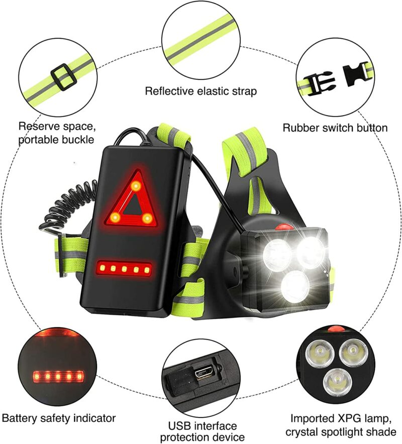 Lauflicht mit Reflektoren,LED Lauflampe Joggen,USB wiederaufladbare brustlampe Laufen