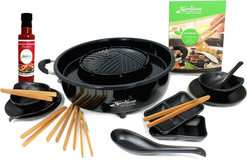 TomYang Hot Pot Professional – mit Kochbuch, 10teiligem Geschirr-Set & Thai BBQ Sauce