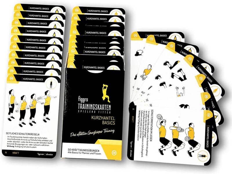 figgrs® Kurzhantel - 57 Trainingskarten mit 50 Fitnessübungen für effektives Ganzkörpertraining