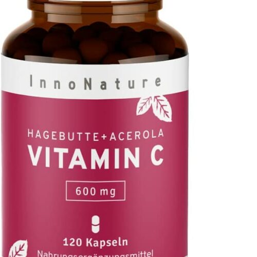 Hochdosiertes 600mg natürliches Vitamin C aus Acerola-Extrakt und Hagebutte-Extrakt