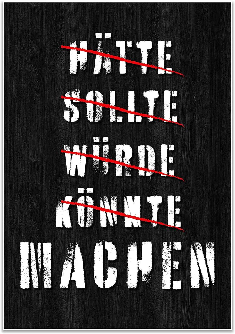 wandmotiv24 Poster als Wanddeko, Größe 100x70cm, Hätte sollte würde, Holz