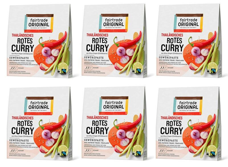 6 x 70 g Rote Curry Paste | Thailändisch | 420 g Thai Curry rot von Fairtrade Original | ohne künstliche Zusätze